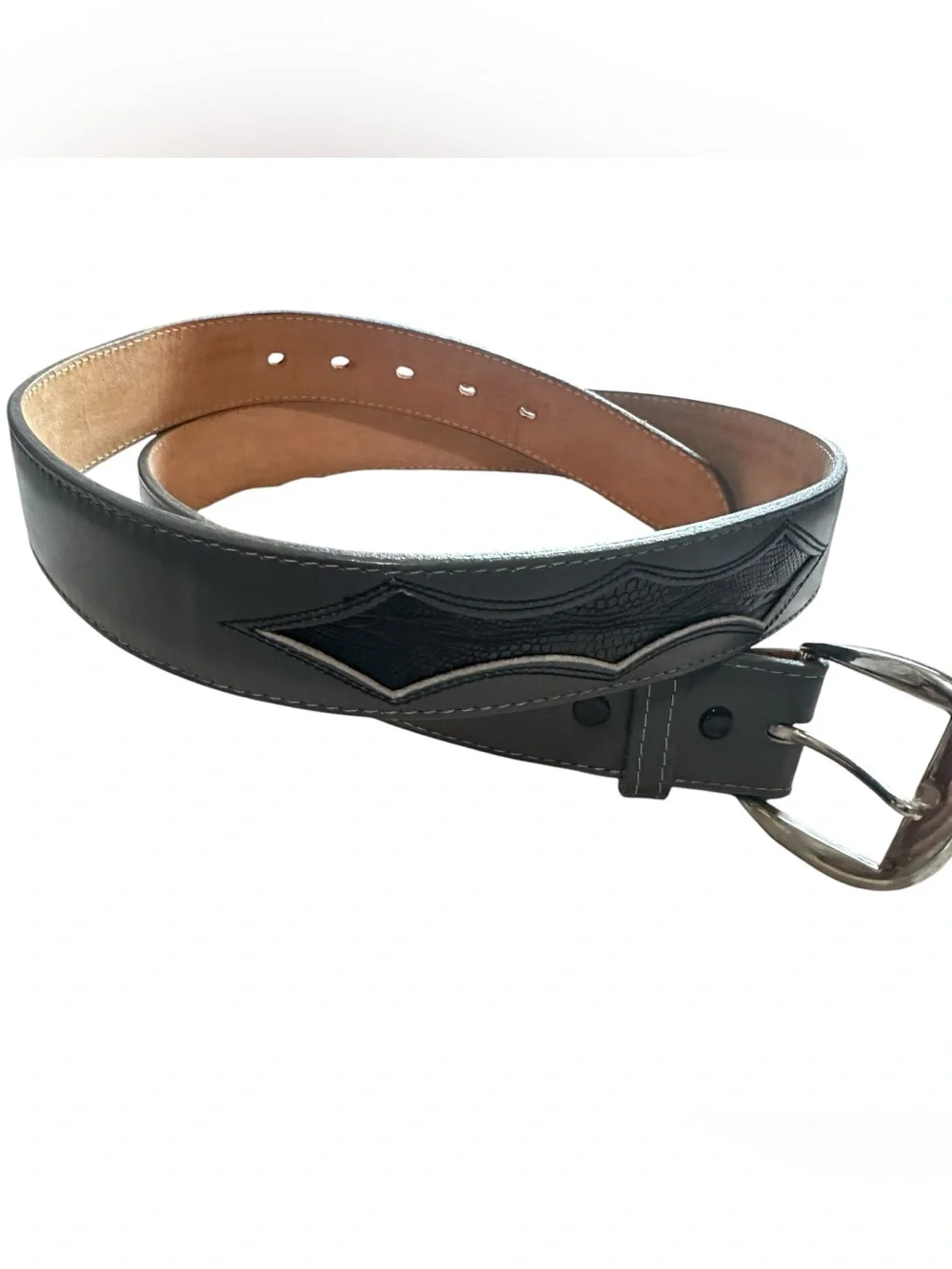 Vintage Tony Lama Western Exotic Black Lizard Inlay Cowboy Belt Men’s 42